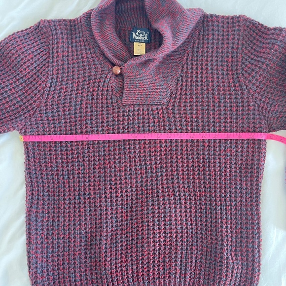 Vintage Woolrich Shawl Collar Waffle Knit Pullover Sweater Red Wooden Button L - Picture 6 of 11